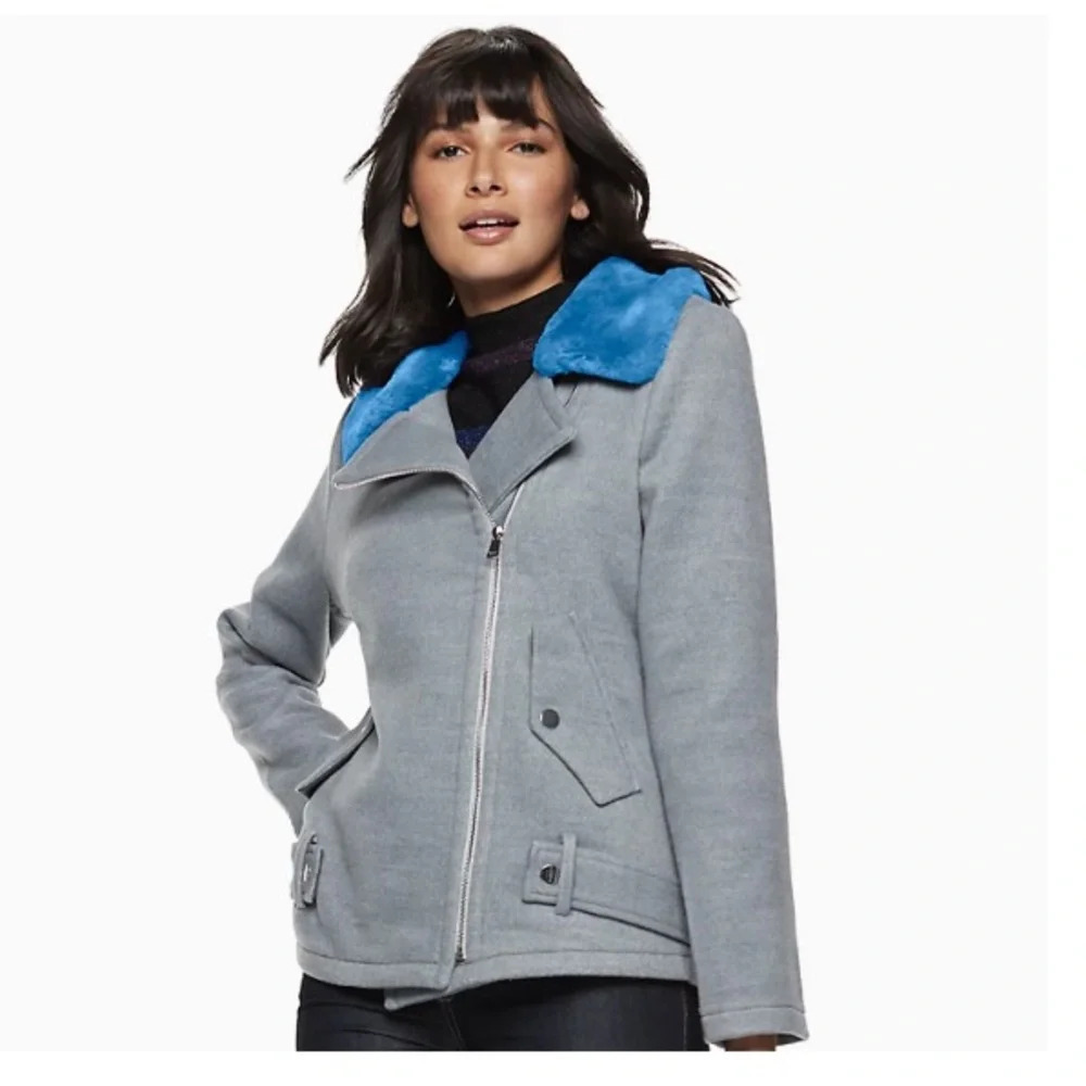 Nine West Oversized Belted Gray Moto Coat Size Small